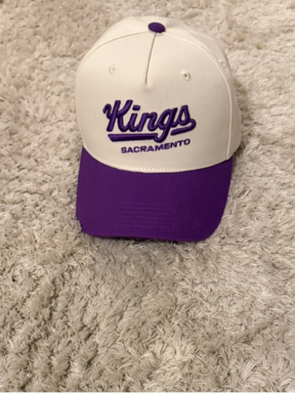 Sacramento Kings White and Purple Script Basketball Cap